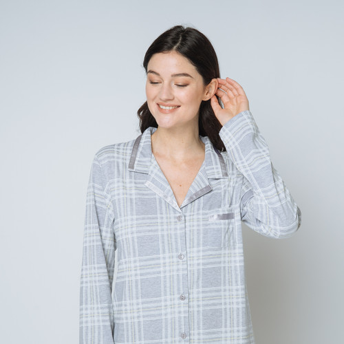 Chemise de nuit à carreaux Iconic gris en coton Iconic  - Iconic Lingerie