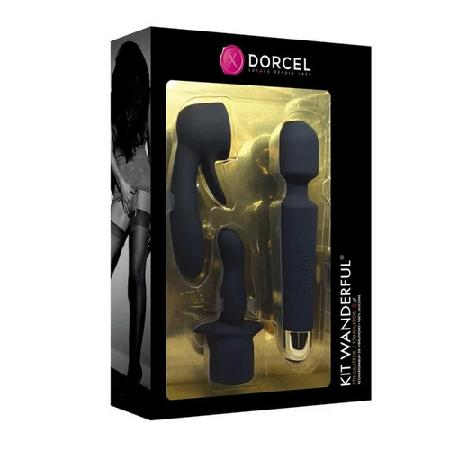 Stimulateur/wand avec embouts interchangeables KIT WANDERFUL - Noir Dorcel - Dorcel - Sexualite sextoys