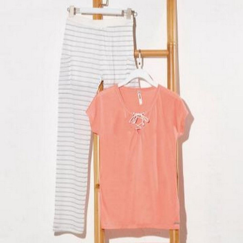 Pyjama deux pièces, pantalon à rayures - Corail Dodo homewear  - Dodo Homewear